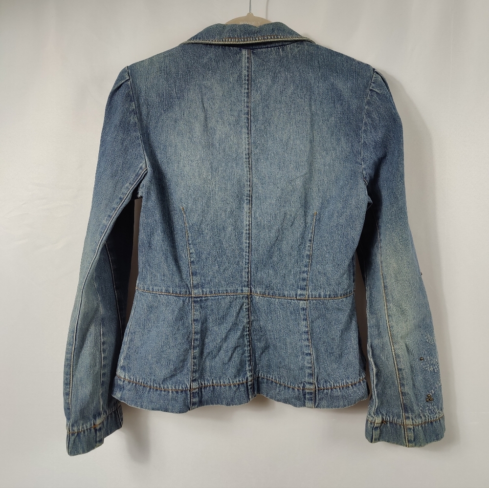 Willi Smith Women's 100% Cotton Embellished Jean Denim Jacket Blazer, Sz M - Picture 2 of 9
